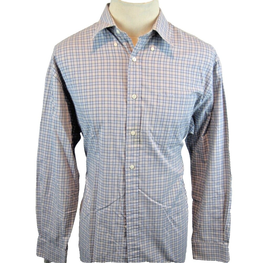 Mens Saddlebred Blue/Gray Plaid Cotton Blend Oxford Dress Shirt sz Lg